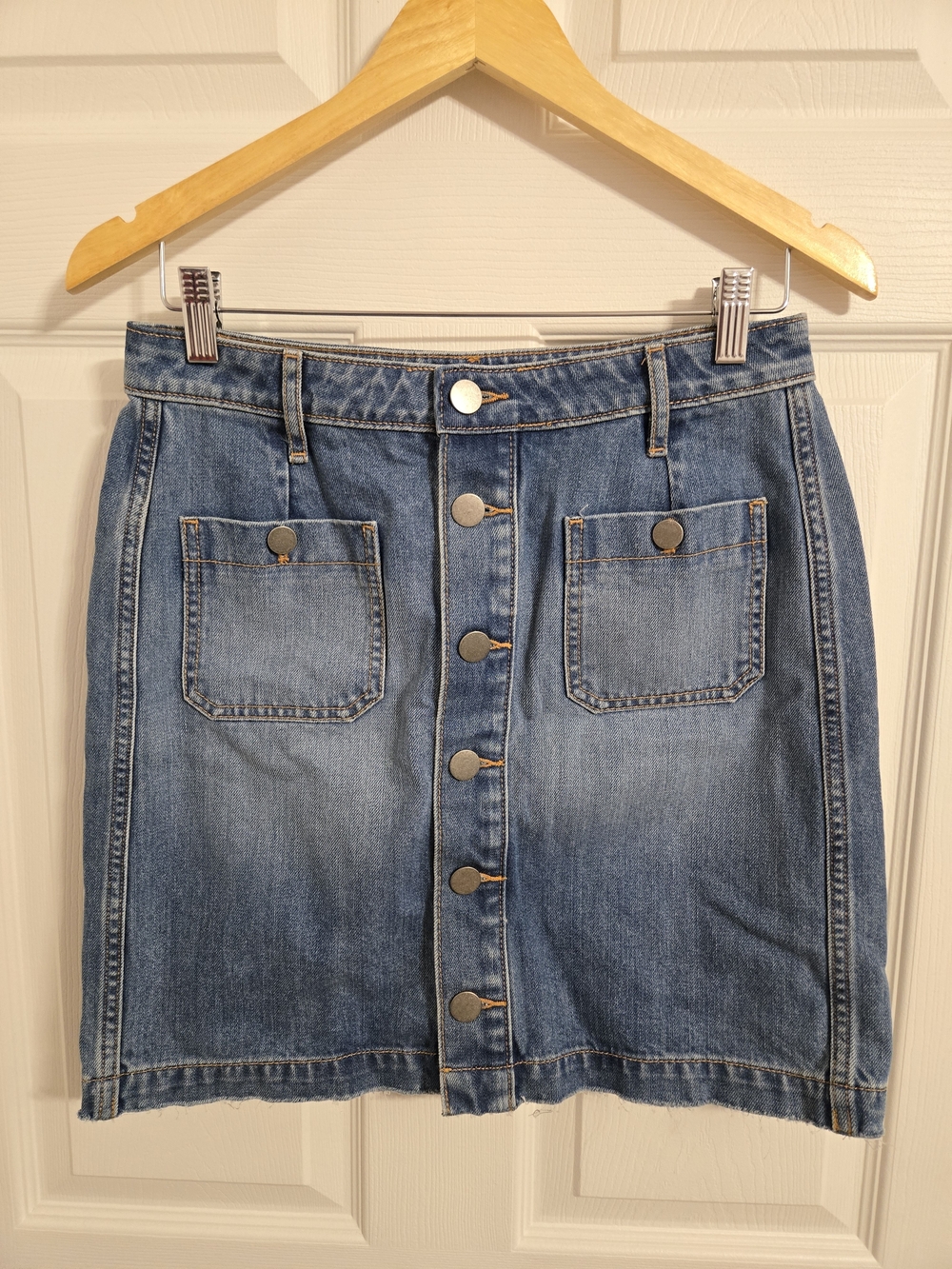 LOFT Blue Button-Front Denim Mini Skirt Size 4